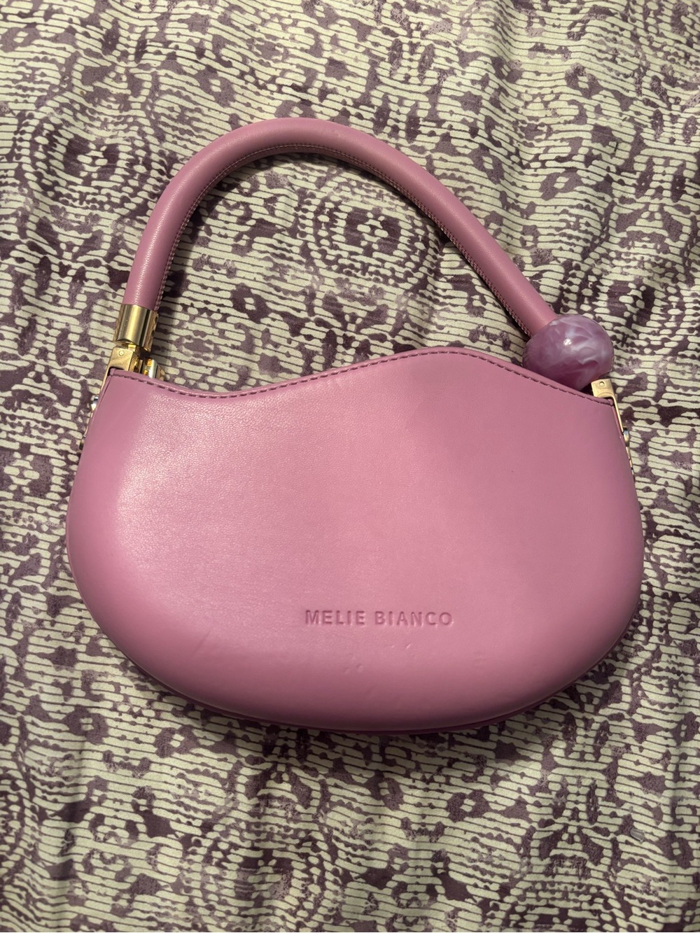 Melie Bianco Pink Curved Top-Handle Mini Bag with Gold Hardware